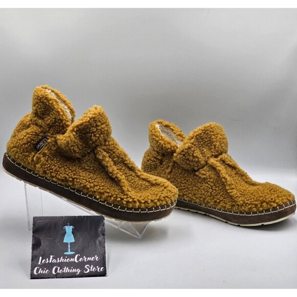 L.L.Bean Women's Mustard Cozy Slipper Bootie Pile Fleece Ankle Shoes Sz 10 3010 - Picture 11 of 16